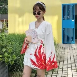 Kimono Japonais REBIRTHY™ -Mode Coréenne hallyu street blanc taille unique kimono japonais rebirthy 16730967965719
