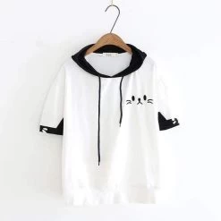 Hoodie Coréen BLACKCAT™ -Mode Coréenne hallyu street hoodies blanc manches courtes l hoodie coreen blackcat 27949574422551