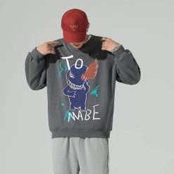 Sweatshirt Coréen FEARME™ -Mode Coréenne hallyu street sweatshirts gris anthracite xxxl sweatshirt coreen brode fearme 16719921381399