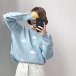 Sweatshirt Coréen BLUECLOUD™ -Mode Coréenne hallyu street sweatshirts taille unique bleu ciel sweatshirt coreen bluecloud 27968134774807