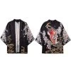 Kimono Japonais Koi Fish™ -Mode Coréenne hallyu street vestes noir l veste kimono koi fish 13696905019415