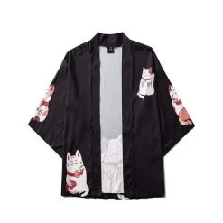 Kimono Japonais Welcome Kitty™ 16 Kimono Japonais Welcome Kitty™ -Mode Coréenne hallyu street vestes noir xxl veste kimono welcome kitty 13857505181719