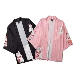 Kimono Japonais Welcome Kitty™ 17 Kimono Japonais Welcome Kitty™ -Mode Coréenne hallyu street vestes veste kimono welcome kitty 13857505083415